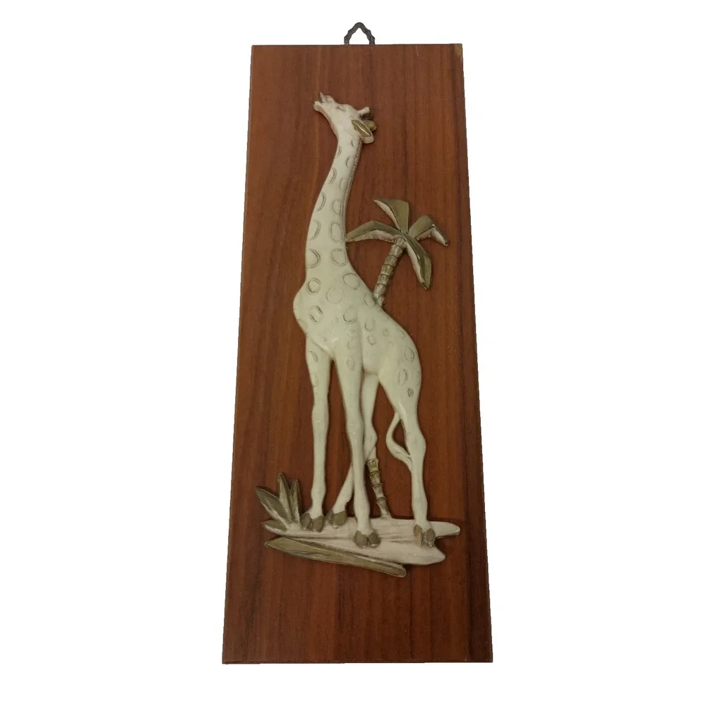 VTG 3D Giraffe Wall Plaque Sculpture Wood Plastic Decorative Handmade Hanging